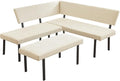 Modern L-Shaped Dining Bench, 67 Inch Fabric Upholstered Corner Sofa with Metal Legs for Kitchen Nook, Living Room, Dining Room (Beige)