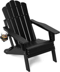 FOOWIN Adirondack Chair, Folding Adirondack Chair with Cup Holder, HDPE All-Weather Fire Pit Chair for Patio, Garden, Backyard, Poolside, Black