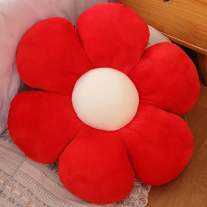 lannery Flower Plush Throw Pillows, Flower Floor Pillow Seating Cushion Toy for Reading, Room, Watching TV (19.7", red)