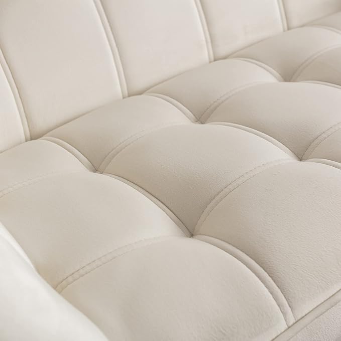 QUINJAY 48" Small Loveseat for Small Spaces, Modern Sherpa Mini Sofa Couch 2-Seater Velvet Love Seat with Quilting Back and Gold Legs for Living Room/Bedroom, Cream