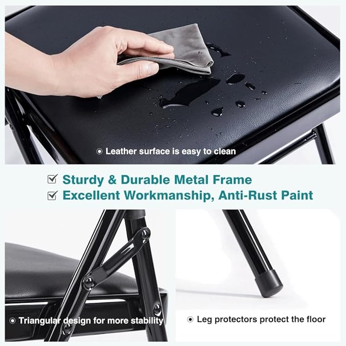 Padded Folding Chairs Set of 4, Portable Stackable Acrylic with Cushion for Outdoor Activities, Indoor Gatherings, Living Rooms and Office Meetings, Black