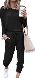 PRETTYGARDEN Women Fall 2 Piece Lounge Outfit Long Sleeve Tops High Waisted Jogger Pants Set Spring Travel Clothes Tracksuit