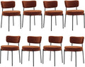 Stabrech Brown Boucle Dining Chairs Set of 8, Upholstered Dinner Chair with Metal Frame, Dining Room Chairs with Padded Seat, Round Modern Seating for Living Room