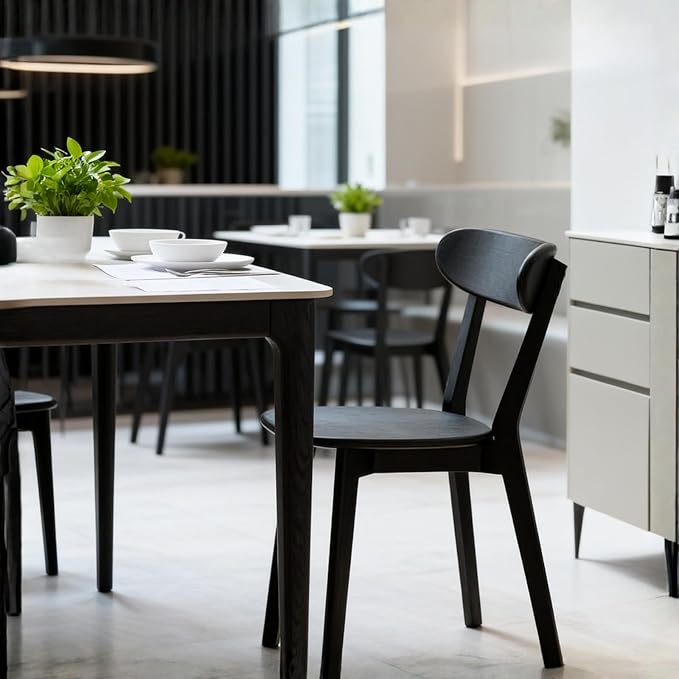 Bamskov 100% Solid Oak Wood Dining Room Chairs - Practical Kitchen Chairs - Wood Chair for Dining Room, Kitchen (1, Black)