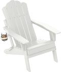 FOOWIN Adirondack Chair, Folding Adirondack Chair with Cup Holder, HDPE All-Weather Fire Pit Chair for Patio, Garden, Backyard, Poolside, White