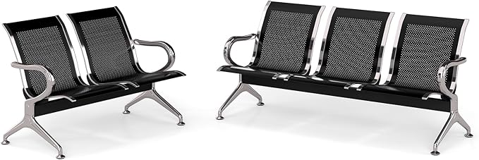 Kinfant Waiting Room Chairs Set - 5-Seat Office Guest Reception Seat Waiting Room Bench with Armrest for Airport, Hospital, Bank, Salon, Barbershop, Hall(Black Mesh)
