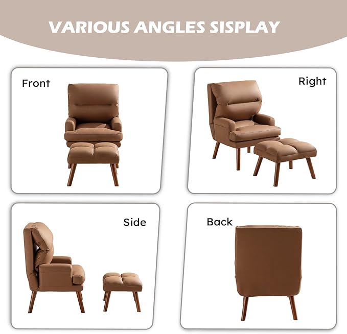 IOMOR Modern Accent Chair with Storage, Single Sofa Armchair with Plump Back Pillow, Upholstered Comfy Chair for Living Room, Bedroom, Office (Brown)