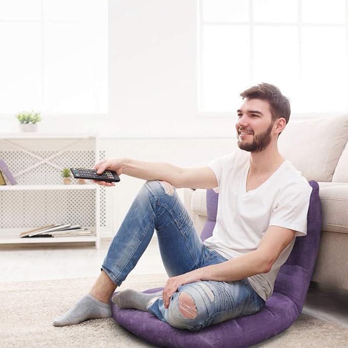 S AFSTAR Cushioned Floor Chair, 14-Position Adjustable Padded Lazy Recliner with Comfortable Back Support and Skin-Friendly Cover, Great for Reading, Playing Game, Meditating (Tender Violet)