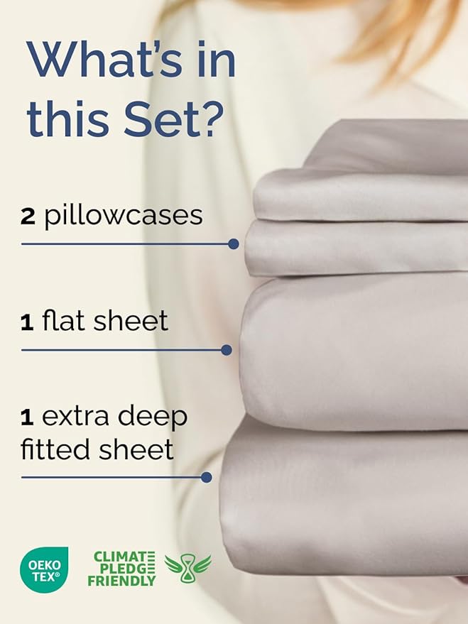Extra Deep Pocket Full Sheets - 4 Piece Breathable & Cooling Bed Sheets - Hotel Luxury Bed Sheet Set - Soft, Wrinkle Free & Comfy - Easily Fits Extra Deep Mattresses - Deep Pocket Light Grey Sheets