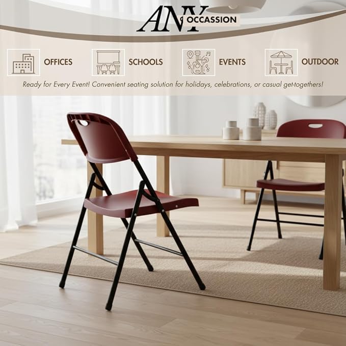 Amazing for less 1-Pack Heavy Duty Plastic Folding Chair, 450 lbs Capacity Foldable Chairs for Indoor Outdoor, Stackable Portable Seating for Party, Wedding, Patio, Backyard, Office (Red)