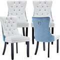 YeahFurn Modern Dining Chairs Set of 4, Tufted Upholstered Dining Room Chairs with Nailhead, PU Leather Front & Velvet Back, Solid Wood Legs, Kitchen Chairs, Sillas de Comedor (White & Light Blue)