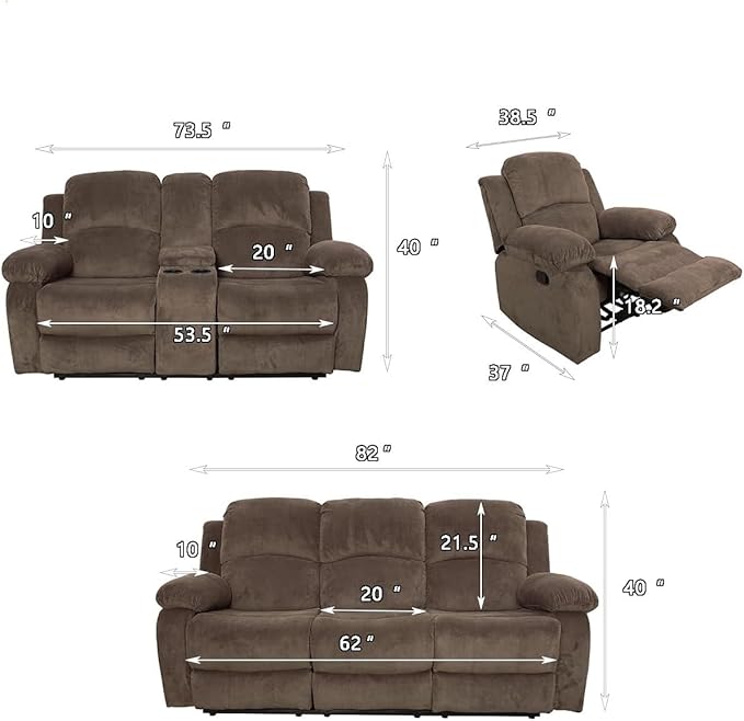 AYCP Corduroy Living Room Furniture Set Reclining Sofa Set Loveseat Furniture Sets in Living Room Sofa Recliners (3 Pieces, Taupe Corduroy)