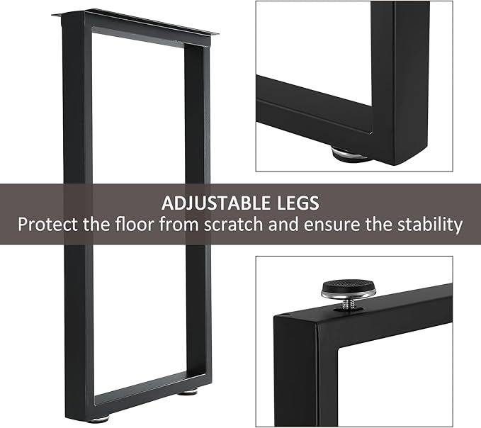 ALLCOS Metal Table Legs 30 Inch Heavy Duty Dining Desk Legs Black Metal Coffee Table Legs with Adjustable Feet Pads, Black, Set of 2