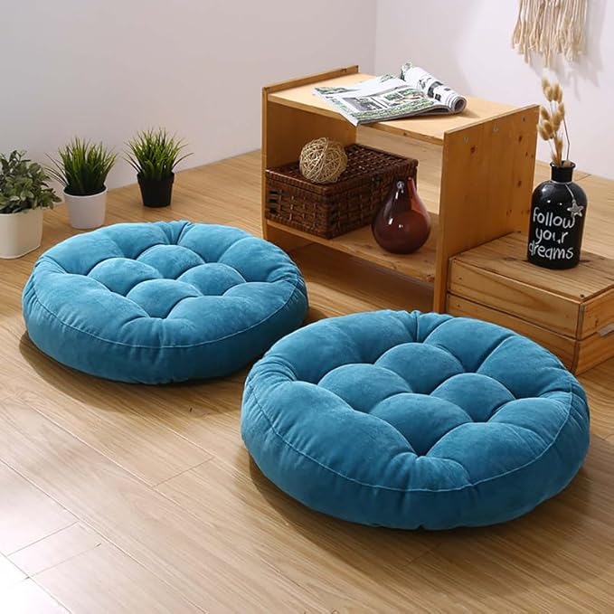 Gfobip Meditation Floor Pillow Set of 2 Large Round Floor Cushions for Adults Tufted Corduroy Floor Seat Pillows Cushion for Living Room Tatami Yoga,Sky Blue 22" L x 22" W x 5" H