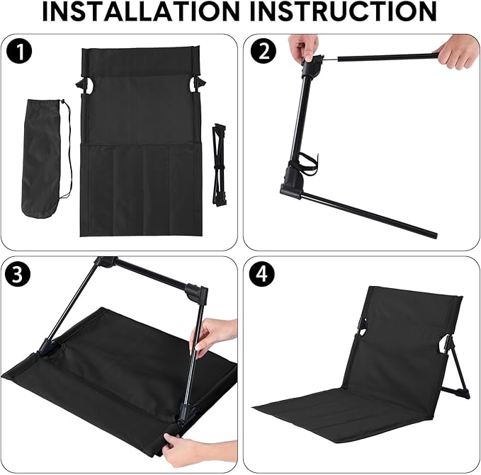 Jetec Foldable Floor Backrest Chair Portable Camping Chair with Storage Bag Light Weight Lazy Seat for Indoor Outdoor Bed Ground Park Lawn Concerts Beach Hiking