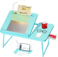 CloudTrip Plus XL Adjustable Laptop Desk with Light, USB Port, iPad Holder, Drawer Storage - Larger 23.6IN Adjustable Lap Desk for Bed, Home Office, Breakfast Tray, Fordable Legs Desk (Light Blue)