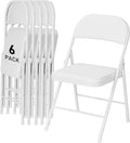 SEALAMB 6 Pack White Folding Chairs with Padded Seats & Cushion, Durable Metal Foldable Chairs for Wedding Party, Commercial Chairs for Office School Church Events, 330lb Capacity (White-PU, 6 Pack)