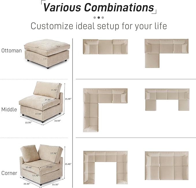 Cloud Couch Modular Sectional Sofa,134" L Shaped Couch, Oversized Convertible Wide Seater,4 Seater with Ottoman for Living Room Set, Covers Washable&Replaceable,Khkai