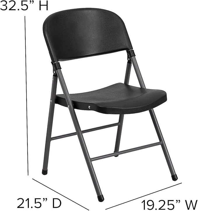 Flash Furniture 6 Pack HERCULES Series 330 lb. Capacity Black Plastic Folding Chair with Charcoal Frame