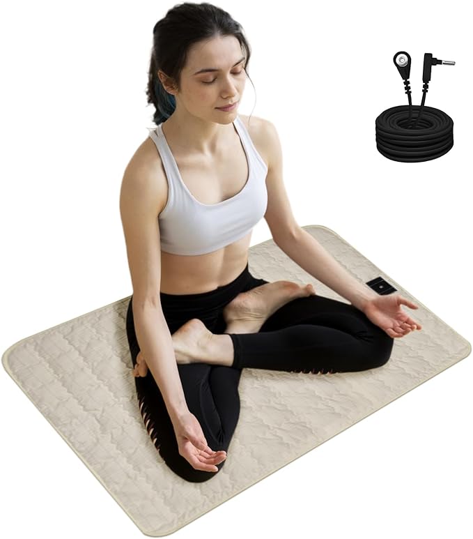 Grounding Mat for Feet 24"x35", Grounding Pad Anti-Slip Mat, Grounding Blanket Soft Cotton & Silver Fiber, Grounding Sheet for Enhanced Sleep, Stress Relief (Cream)