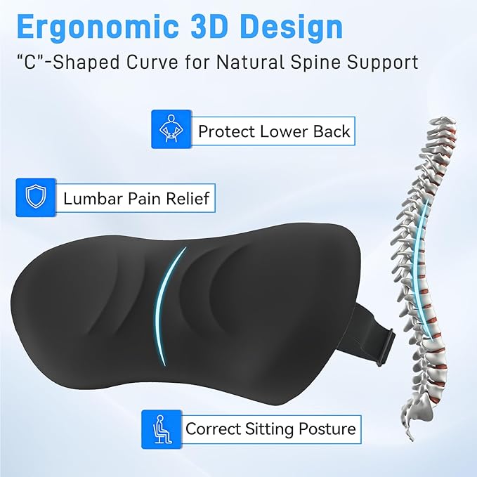 Lumbar Support Pillow for Office Chair - Lumbar Pillow for Car - Ergonomic Lumbar Support Pillow for Car Back Support Cushion
