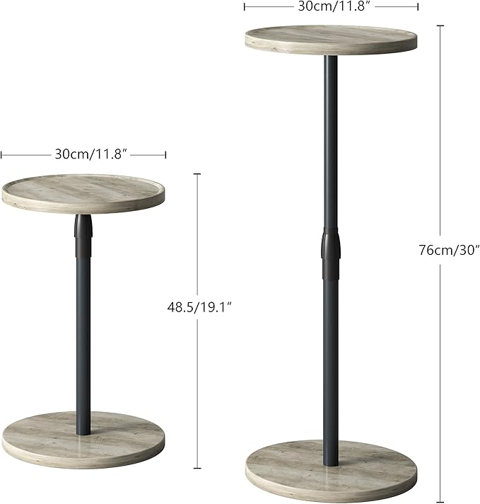 IRCPEN Adjustable End Table, Small Round Side Table, Drink Table for Small Spaces, Pedestal Nightstand for Living Room, Bedroom, Sofa Couch, Oak ET-010QK