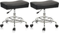 Heavy Duty Extra Wide Rolling Stool PU Leather Thickened Seat Cushion with Foot Rest Adjustable Height Swivel with Wheels for Spa Salon Tattoo Work Massage Barstool, Black, 2 Pack
