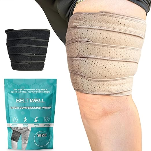 Beltwell® Adjustable Thigh Compression Wrap for Swollen Legs, Lymphedema, Varicose Veins, Lipedema, Edema, Circulation, Heaviness, Post-Surgery & Blood Clots – Muscle Recovery, Pain Relief, Circulation & Mobility – Support for Men & Women