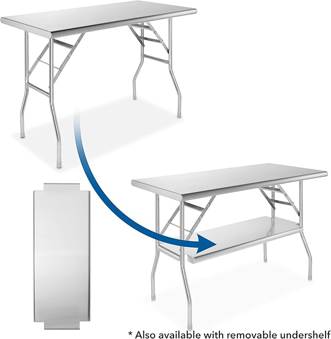 GRIDMANN Stainless Steel Folding Table 48 x 24 Inch, NSF Kitchen Prep & Work Table