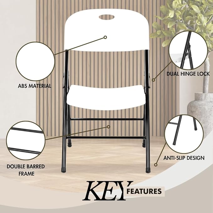 Amazing for less 2-Pack Heavy Duty Plastic Folding Chair, 450 lbs Capacity Foldable Chairs for Indoor Outdoor, Stackable Portable Seating for Party, Wedding, Patio, Backyard, Office (White)
