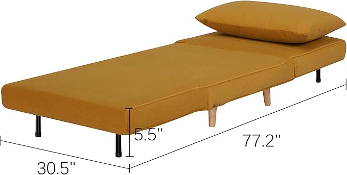 CITTANEO 31" Convertible Sleeper Chair, 3-in-1 Foldable Chair Bed with Pillow, 3-Position Adjustable Backrest, Single Sofa Bed for Apartment, Office, Orange Brown