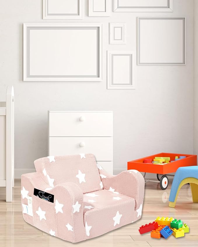 Toddler Couch, Kids Couch for Toddler Fold Out, 2-in-1 Convertible Kid Sofa to Lounger Bed for Girls and Boys, Ideal for Reading Sleeping Gaming Decor (Pink)