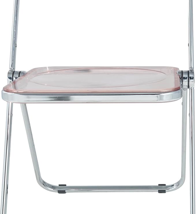 LeisureMod Lawrence Modern Clear Acrylic Folding Chair with Metal Frame, Space-Saving Transparent Seating for Dining Room, Home Office, Bedroom, Vanity or Small Spaces, (Rose Pink, Set of 4)
