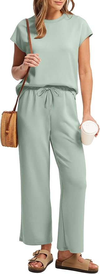 Sampeel Two Piece Sets for Women Summer Vacation Outfits Cap Sleeve Tops Lounge Matching Sets Clothing Beach Fashion Clothes
