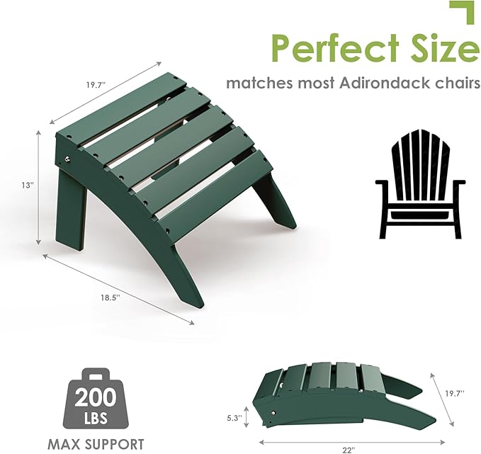 GREENVINES Adirondack-Ottoman | Set of 2 | HDPE Plastic | Outdoor Footrest | All Weather | Foot Stool | Foot Rest | Forest | for Adirondack Chair | for Patio Backyard Pool