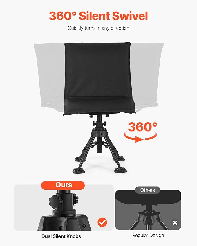 VEVOR Hunting Chair, 360° Silent Swivel, Foldable Portable Blind Chair, Heavy-Duty Steel Frame Ground Stool Seat,with Seat Cover, Anti-Sink Feet, Height Adjustable, 350 Lbs Capacity, for Fishing