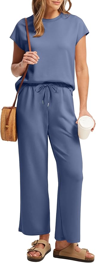 Sampeel Two Piece Sets for Women Summer Vacation Outfits Cap Sleeve Tops Lounge Matching Sets Clothing Beach Fashion Clothes