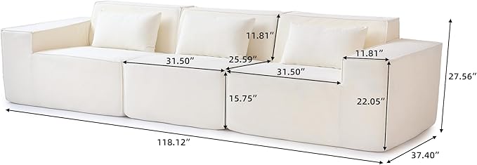 JACH 118" Modular Sectional Sofa, Huge Plus 3 Seater Cloud Couch, Modern Comfy Cloud Couches, Sofas Furniture for Living Room, Office, Apartment, Beige