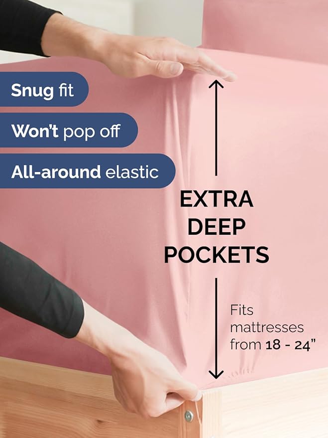 Extra Deep Pocket Split King Sheets - 5 Piece Breathable & Cooling Bed Sheets - Hotel Luxury Bed Sheet Set - Soft, Wrinkle Free & Comfy - Easily Fits Extra Deep Mattresses - Baby Pink Sheets Set