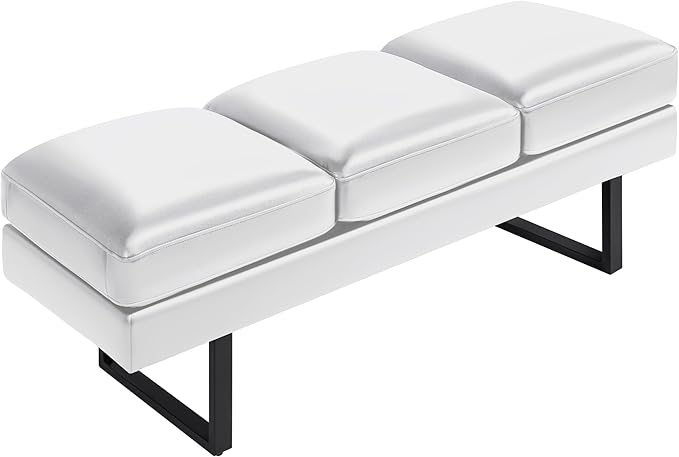JUMMICO Waiting Room Chair Office Chair Seating, 59.6 inches Upholered Reception Bench 3 Seat Faux Leather Office Guest Chair Conference Room Chair for Salon and Shop (White)