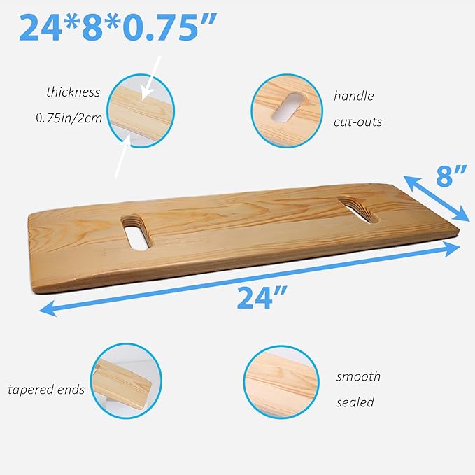 Slide Transfer Board with Handles,FSA Eligible,Made of Heavy-Duty Wood,Mobility Aid for Senior and Handicap,Load Capacity Up to 500 lbs,24×8×0.75" (24 * 8 * 0.75)