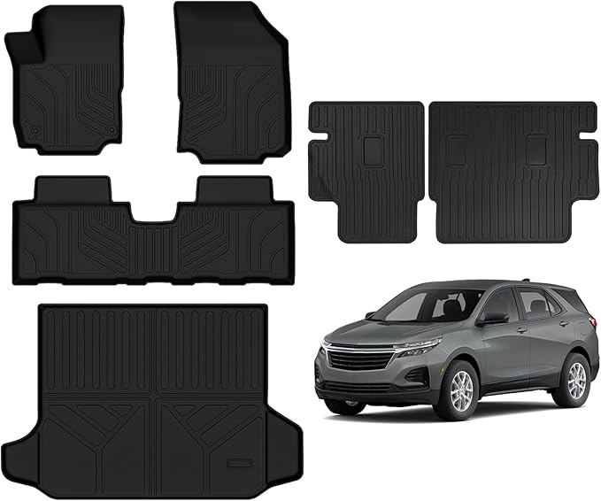 All Weather Floor Mats for 2018-2024 Chevy Equinox/GMC Terrain Trunk Mat Cargo Mat Back Seat Cover Protector for Chevrolet Equinox Accessories (Floor Liner+Trunk Mat+Backrest Mats)