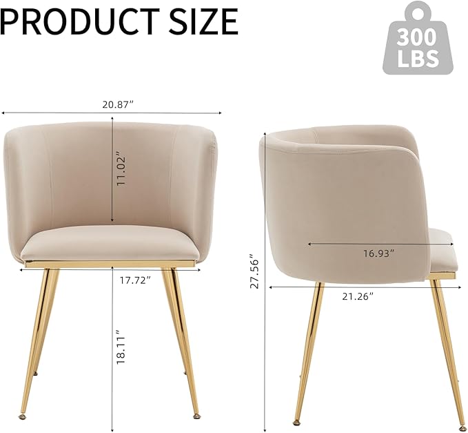 Canxkun Velvet Dining Chairs Set of 4, Barrel Dining Chairs with Gold Metal Legs, Modern Upholstered Dining Room Chair for Dining Room, Kitchen, Vanity (Beige)