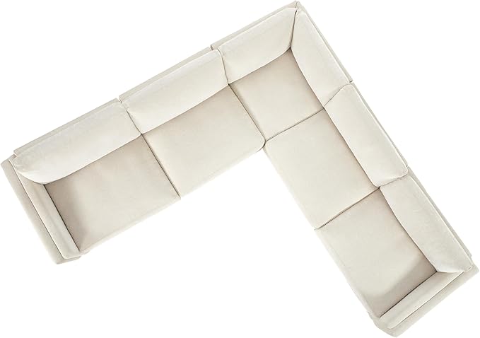 CHITA Super Large Luxury V Shape Corner Sectional Modular Sofa, Down Filled Modern Sofa, Deep Seat Comfty Cloud Couch, 114 inch Width, 5 Seat Couch with Chaise, Solid Wood Leg, Linen