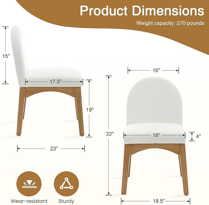 DUOMAY Modern Dining Chairs Set of 6, Mid Century Linen Fabric Upholstered Dining Room Chairs Kitchen Chairs with Solid Rubberwood Legs, Armless Accent Side Chairs, Beige