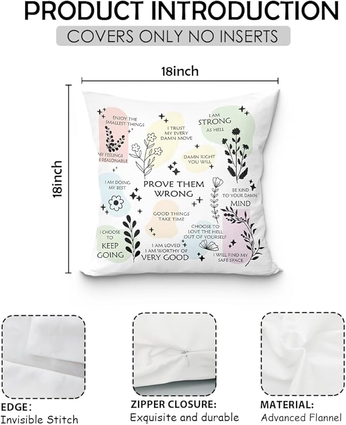 uinwk Prove Them Wrong Motivational Pillow, 18x18 - Inspirational & Positive Covers for Therapist Office & School Counselor, Mental Health Decor - Gifts for Girls