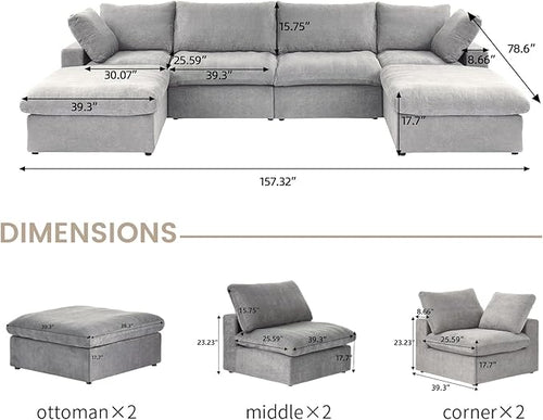 160.6'' Cloud Couch Modular Sectional Sofa with Thick Cushion,U Shaped Sofa Convertible Couch with Storage Ottomans for Living Room,Cover Washable & Removables