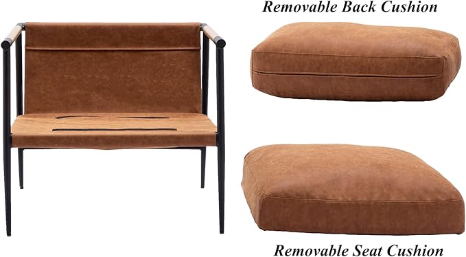DUOMAY Mid-Century Modern Accent Chair Armchair Set of 2, Soft PU Leather Sofa Lounge Chair Reading Chair with Metal Leg for Living Room Bedroom Office, Brown