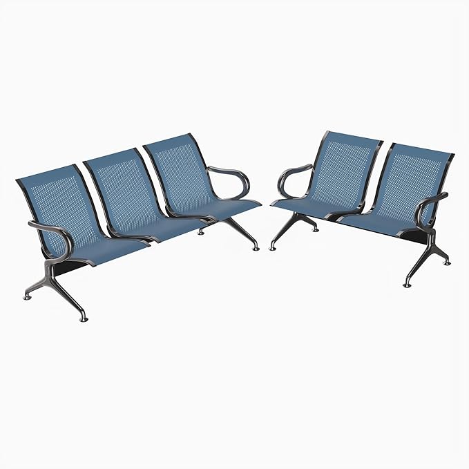 Kinfant 5-Seat Waiting Room Chair - Office Guest Reception Chairs with Ergonomic Backrests, Airport Waiting Bench with Armrests, Metal Waiting Furniture for Hospital, Bank, Blue (2-Seater+3-Seater)