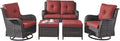 Rilyson Wicker Patio Furniture Set - 5 Piece Rattan Outdoor Sectional Conversation Sets with 2 Rocking Swivel Chairs,2 Ottomans and 1 Loveseat for Porch Deck Garden(Brown/Red)